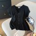 Women's Western Style Ice Silk Knit Sweater Simple V Neck Short Sleeve T Shirt Korean Style Summer Top Real Shot Spot_ecoleips.com