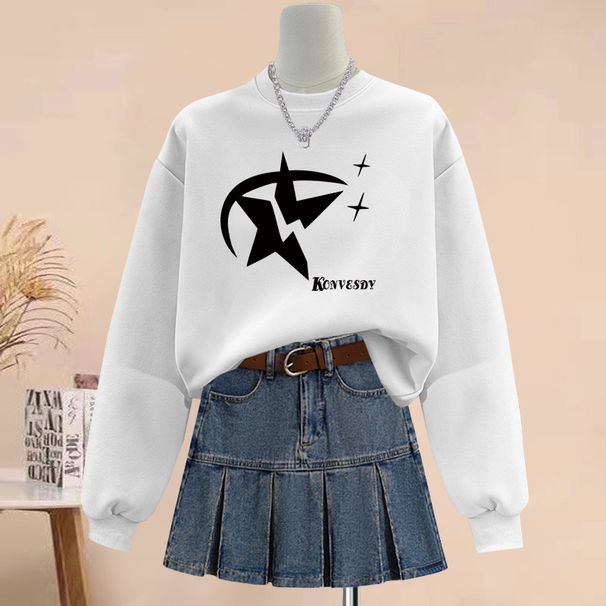 Women's Fleece Lined Thickened round Neck Sweatshirt Petite Relaxed Style for Autumn Winter Spring New 2023 No Hood_ecoleips.com