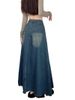 Washed Denim For Women 2025 New Autumn High Waist Slimming A-line Large Hem Patchwork Long Skirt_ecoleips.com