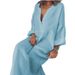 Women's Clothing Plus Size Solid Color Long Sleeved V Neck Full Skirted Dress Long Sleeve For Formal & Casual For Women_ecoleips.com