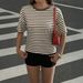 Women's Retro Striped T-Shirt Loose Fit Drop Shoulder Casual Top European American Style for Spring Summer 2026_ecoleips.com