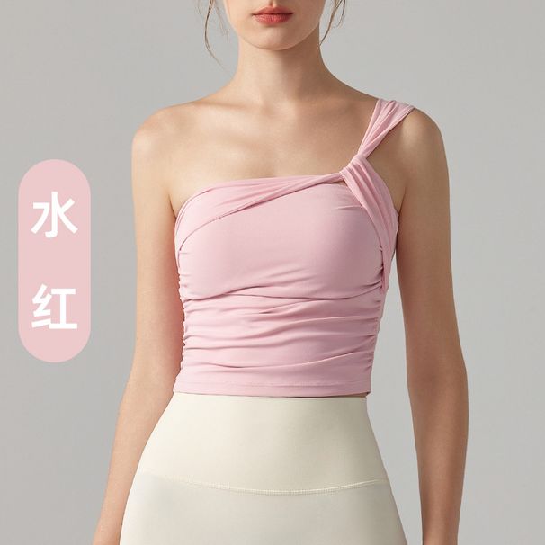 Vest With Fixed Cups, Tight-Fitting, Beautiful Back Yoga Bra, Long Slimming, Solid Color, Pure Desire Fitness Wear For_ecoleips.com