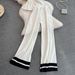 Women's Clothing sleeveless slim fit knitted top two piece suit casual high waist slim straight wide leg pants_ecoleips.com