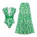 Green Floral One Piece Swimsuit Set For Women American Style New Hot Selling Item_ecoleips.com