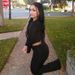 AYJ24T065--Women's High-End V-Neck Lace Crop Top Set Long Sleeve Sexy Pants_ecoleips.com