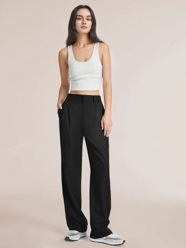 Popular Women's All Match Suit Pants, Temperament Commuting, Drape, Slimming, High Waist, Large Size, Casual Women's Wide Leg Suit Pants_ecoleips.com
