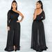 Women's Clothing solid color sexy mesh see-through one-shoulder slope collar long-sleeved long pants jumpsuit for women_ecoleips.com