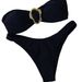 Women's Clothing Split Tube Top Bikini Neck Metal Accessories Swimsuit Suit Solid Color_ecoleips.com