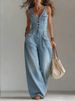 Women's Clothing Women's Denim Jumpsuit Sleeveless Wide Leg Overalls Relaxed Fit Strap Adjustable_ecoleips.com