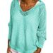 Women's Openwork Knitted Hooded Sweater, Loose Long Sleeve V Neck Hollow Out Pullover, Casual Lightweight Breathable Jumper For Daily Wear Streetwear_ecoleips.com