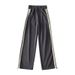 Retro College Style Side White Edge Webbing Sports Pants Women's Autumn New Slim Elastic High Waist Drawstring Pants Trendy_ecoleips.com
