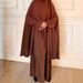 Middle Eastern Women's Two-Piece Robe Set With Headscarf And Bell Sleeves Loose Solid Color Long Dress Turkey_ecoleips.com