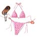Women's Floral Print Bikini Set Sexy Bandeau Top with Adjustable Tied Closure High-Cut Bottoms for Beach And Pool_ecoleips.com