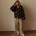 Women's Long Sleeved Zipper Sweater Fashion Imitation Lambswool Print Loose Top for Spring Clothing_ecoleips.com