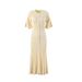 Women's Clothing Summer Dress Round Neck Contrast Color Short Sleeve Long Dress Hollow Slim Fishtail Knitted Dress_ecoleips.com