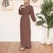 In Stock Cross-Border Muslim Clothing Middle Eastern Abaya Spring Summer Solid Color Puff Sleeve Belted Dress Sweet And_ecoleips.com