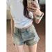 High Street Summer New Style Girl American Retro Denim Design Shorts, Niche High-waisted Slimming Hot Pants For Petite_ecoleips.com