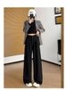 Black Velvet Suit Pants 2025 New Autumn And Winter Lazy High-end Large Size Fat Mm Loose And Thin Wide-leg Pants_ecoleips.com