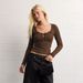 New European American Cross-border Product: U-neck Ribbed Knit With Bow And Hollow-out Long Sleeves, Trendy Slim-fit_ecoleips.com