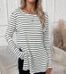 Stripe Print Crew Neck T-shirt Casual Long Sleeve Slit T-shirt Spring And Autumn Women's Wear_ecoleips.com