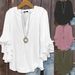 Women's Clothing Three Quarter Sleeve Top Solid Color Fashion Casual Loose V Neck Business Shirt_ecoleips.com