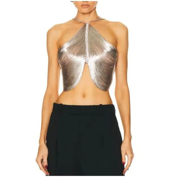 Aria Basics Aria Basics European And American Sexy Style Top, 2026 Spring New Model, Off-shoulder Fishbone Strap, Irregular Tassel Halter Neck_ecoleips.com