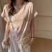2026 Summer New Korean Version Loose Bat Sleeve Round Neck Short Sleeve T-shirt Women Wear Lazy Style, Simple Top_ecoleips.com