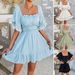 Diyun 2025 Spring Summer European And American Casual Vacation Style Solid Color Ruffled Sleeve Women's_ecoleips.com