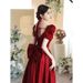 Bride's Toast Dress In Wine Red Satin, Elegant Petite Engagement Dress, Runaway Princess Wedding Gown For Women_ecoleips.com
