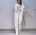 Women's plus Size round Neck Trousers Set European American Style Summer Fashion Casual Rhinestone Leopard Print Short Sleeve Two Piece Set_ecoleips.com