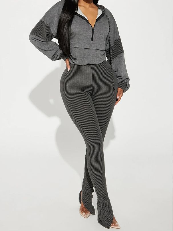 Women's Clothing Autumn And Winter Fashion Long Sleeved Hooded Patchwork Tops Slim Elastic Striped Split Trousers_ecoleips.com
