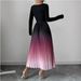Women's Gradient Color Maxi Dress - Elegant Ombre Flowy Dress For Fall (Breathable Fabric, Comfortable Fit, Versatile Occasion Wear)_ecoleips.com