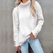 Women's Oversized High Neck Knit Sweater With Striped Sleeves & Button Detail - Soft Casual Pullover For Autumn Winter_ecoleips.com