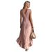 New Women's Clothing Fashionable Romantic Sleeveless V Neck Ruffled Hem Long Dress Casual Cotton Linen Clothing_ecoleips.com