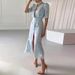 2026 Summer New European And American Women's Clothing, Fashionable And Elegant V-neck Printed Lace Splicing Dress_ecoleips.com