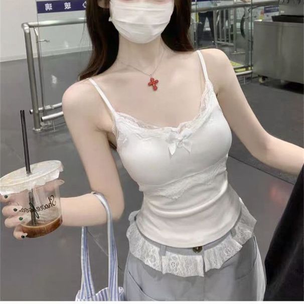 Bow-tie Pure-desire Hot Girl Outerwear Thin Camisole, New Autumn-winter Lace Trim Top For Inner And Outer Wear,_ecoleips.com