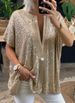 Women's New Loose Sequined V-neck Short-sleeved Casual Shirt_ecoleips.com