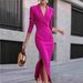 Women's Clothing Elegant Winter Women's Dress With Shawl Collar, High Waist, Side Slit & Long Sleeves – Solid Color Office & Party Wear_ecoleips.com