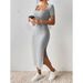 ng2510292 Summer New Clothing Fashion Square Neck Sexy Slim Fit Slit Bodycon Dress Women's European American Foreign Trade Soft_ecoleips.com
