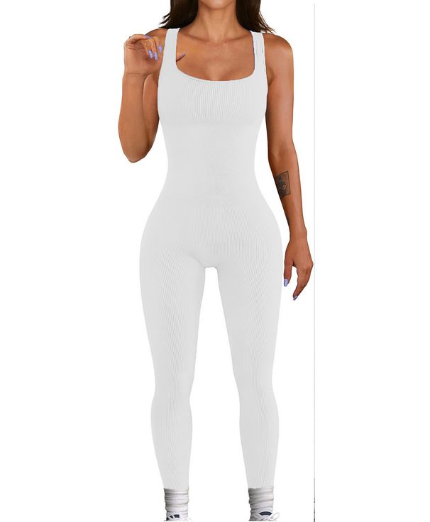 Women's Clothing Threaded Square Collar Hip Lifting Slim Fit Sexy Yoga Sports Long Sleeved Short Sleeved Jumpsuit For Women_ecoleips.com