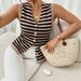 Women's Cross Border Knitted Vest Summer Striped V Neck Single Breasted Soft Sleeveless Top Layered Outerwear_ecoleips.com