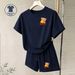 Women's Cute Casual Two Piece Set Bear Print Short Sleeve Top And Shorts Summer Outfit Can Be Worn at Home Or out_ecoleips.com