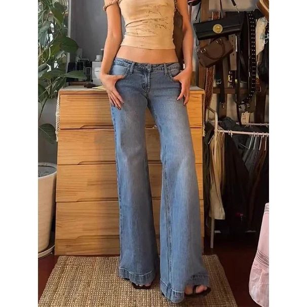 Women's Clothing Hot Girl Low Waist Washed Flared Jeans Female Casual Straight Mopping Trousers_ecoleips.com