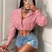 Women's Clothing Casual Striped Long Sleeved Shirt American Style Fashion Blouse For Autumn Spring Regular Fit Polyester_ecoleips.com