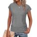 2025 European And American Fashionable Pleated Cap Round Neck Short Sleeve Solid Color Women's T-Shirt_ecoleips.com