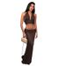 Deep V Halter Tie-Front Top With Sequin Low-Waist Skirt Set - Women's Sexy Evening Outfit Sensational Deep V Halter Neckline_ecoleips.com