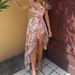 Sexy Lace Strapless Floral Print Dress Irregular Off-Shoulder Spring/Summer New 2025 European And American Cross Border Women's Clothing_ecoleips.com
