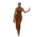 Women's Clothing Sleeveless Round Neck Pleated Bodycon Maxi Dress For Women Slim Fit Waist Cinching Elegant Solid Color Stylish Dress_ecoleips.com