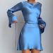 Women's Elegant Satin Short Skirt Dress Waist Cinching Ribbon Cross European American Style Autumn Slim Fit_ecoleips.com