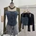 Women's Clothing Real Shot Sexy Hollow Halter Neck Denim Splicing Mesh Straps Irregular Long Sleeved T Shirt Short Top_ecoleips.com